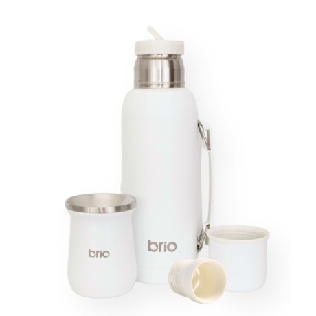 Set De Termo 1 Litro Y Mate Diseño Clásico brio Acero Inox Blanco