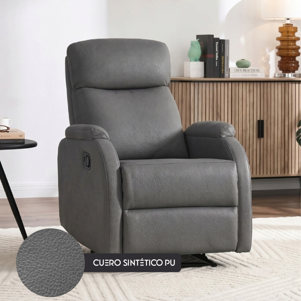 Sillón Recliner 1 Cuerpo Cuero Sintético - Adri Grafito