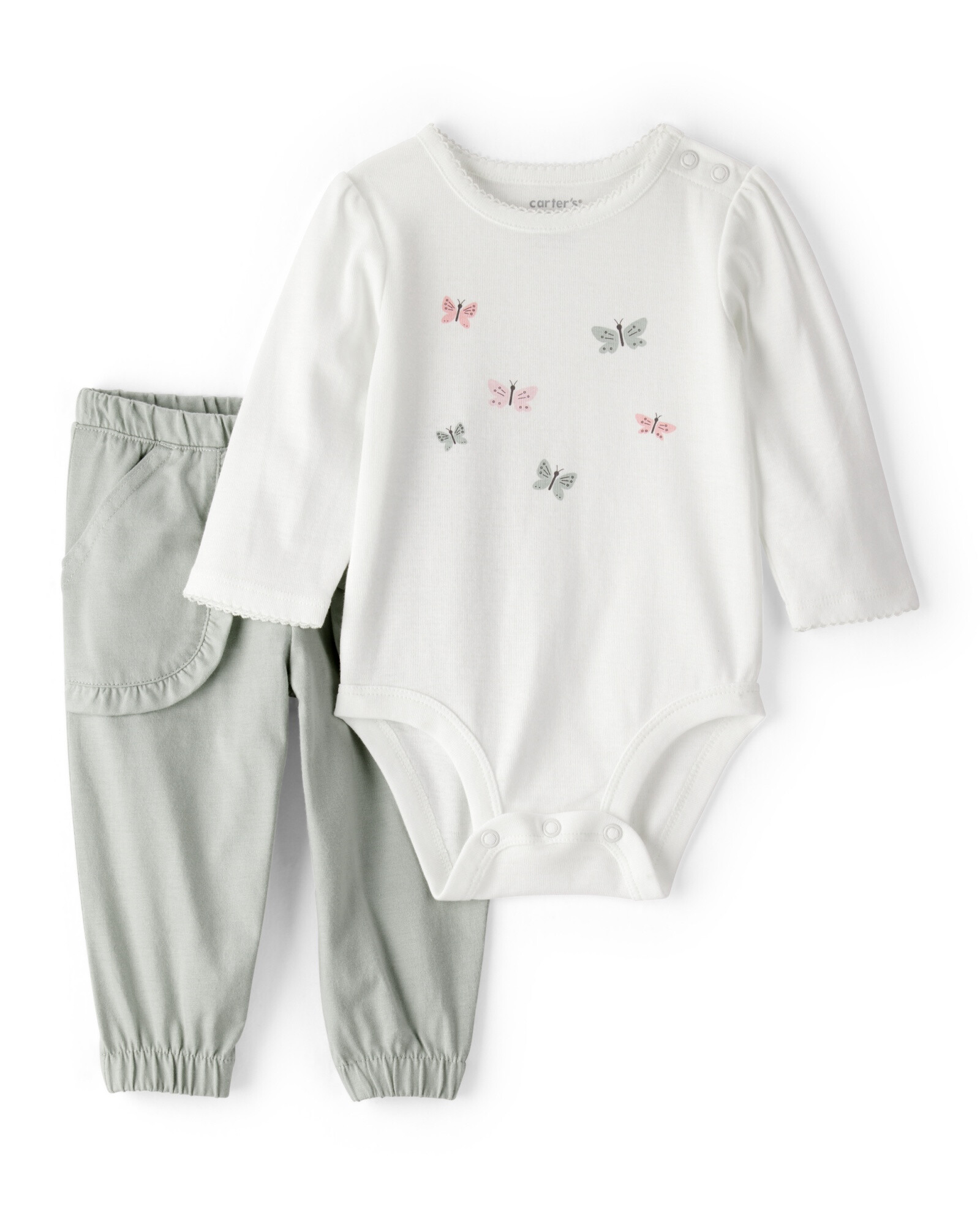 Set dos piezas de algodón, pantalón y body, diseño mariposas Sin color
