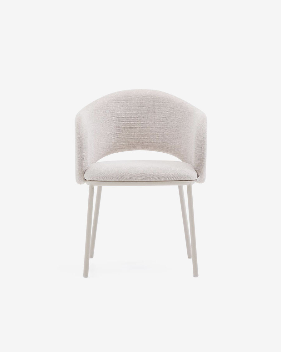 Silla Maina de chenilla beige y patas de acero con acabado beige FSC Mix Credit Silla Maina de chenilla beige y patas de acero con acabado beige FSC Mix Credit