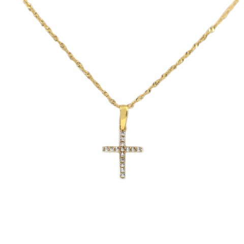 Cadena y Cruz en Oro 18 Kilates con Zirconias Cadena y Cruz en Oro 18 Kilates con Zirconias