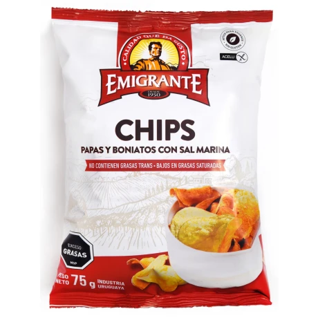 SNACK PAPA Y BONIATO CHIPS EMIGRANTE 75G CON SAL SNACK PAPA Y BONIATO CHIPS EMIGRANTE 75G CON SAL
