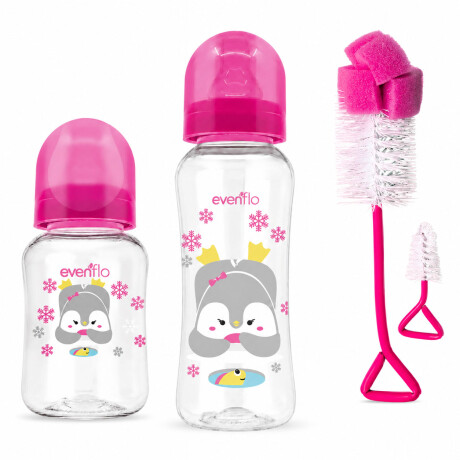 Set Evenflo X2 Mamaderas 120/240ml + X2 Cepillos Limpieza Rosa