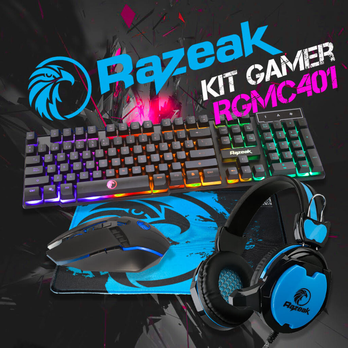 Combo Razeak 4 en 1 Teclado + Mouse + Auriculares + Pad 