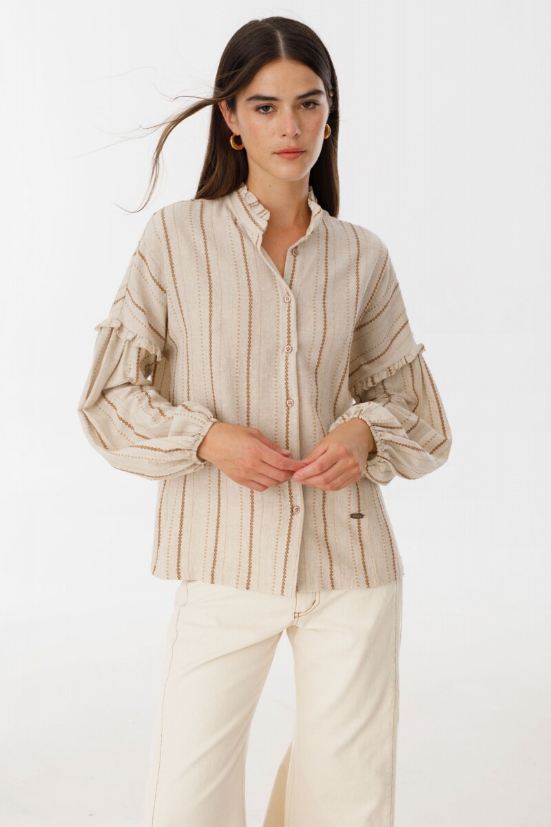 Camisa Ambar - Beige raya camel 