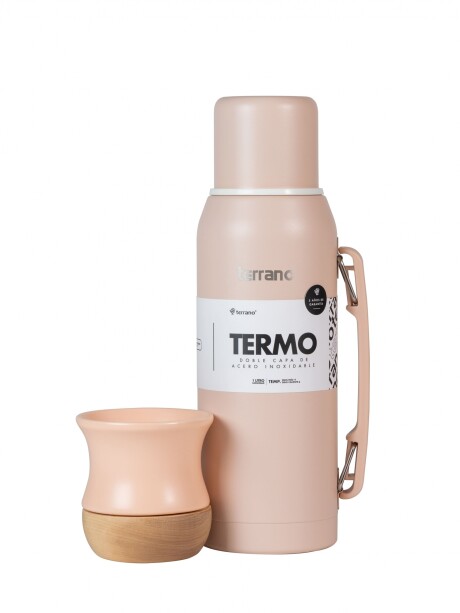 Kit Termo 1lt. Premium + Mate Cerámica base Madera Rosado
