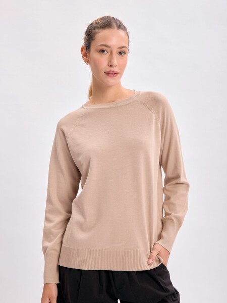 Buzo básico cuello redondo Beige