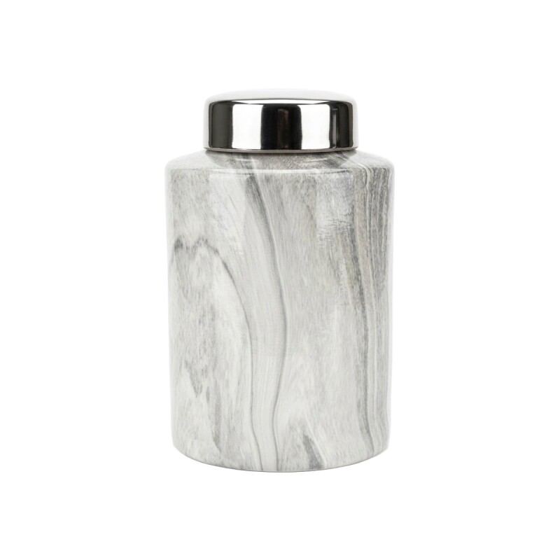 JARRON CERAMICA GRIS COMB C/TAPA PLATA 17X17X26CM Unica