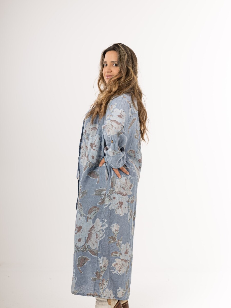 Vestido camisero 100% lino Celeste