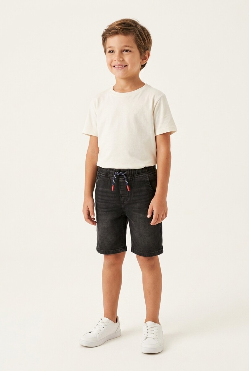 Bermuda de jean con cintura ajustable - Jean oscuro 