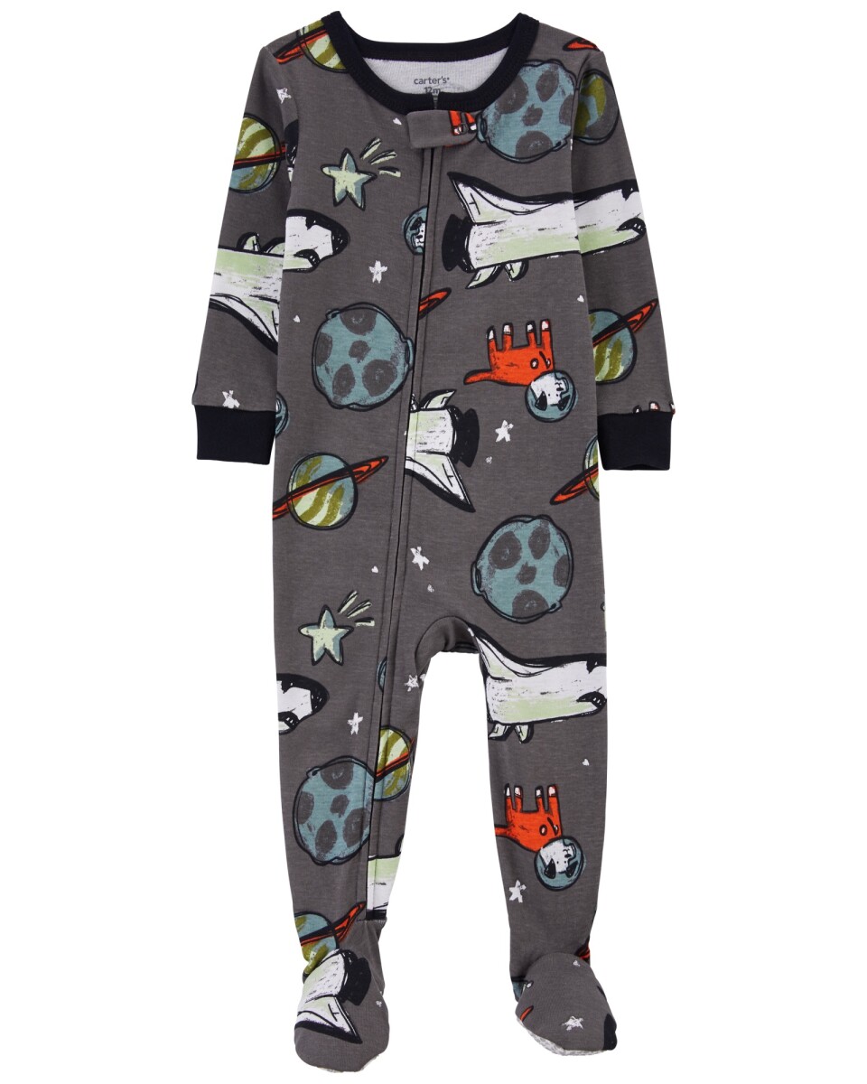 Pijama una pieza de algodón con pie, diseño espacial 