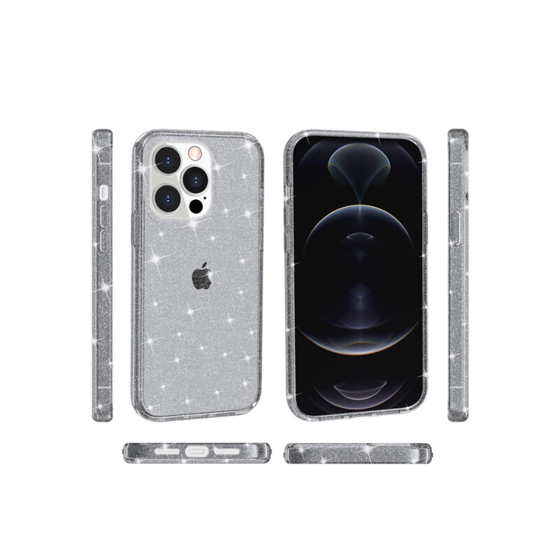 Protector rígido iPhone 14 Pro Max transparente gris con brillos Protector Rígido Iphone 14 Pro Max Transparente Gris Con Brillos