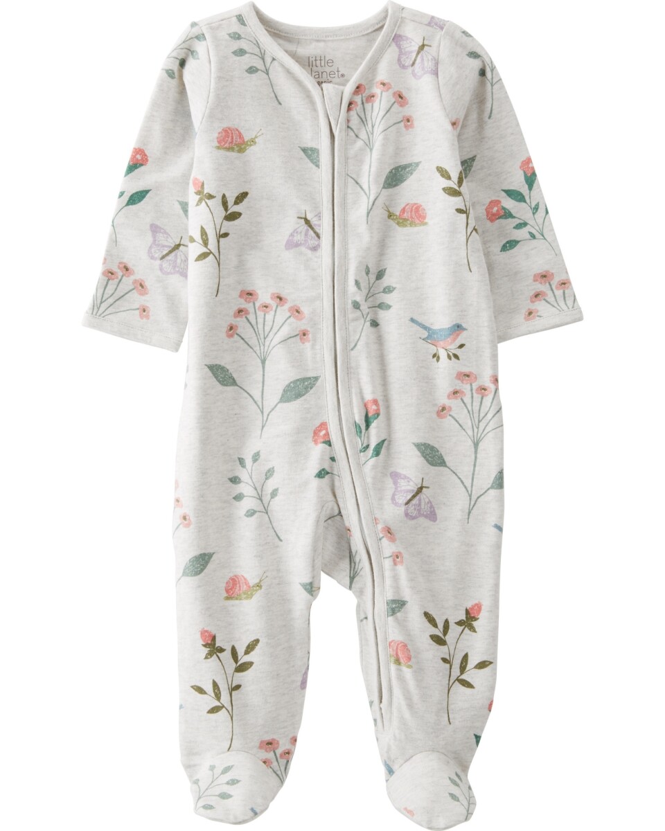 Pijama una pieza de algodón orgánico con pie, diseño floral 