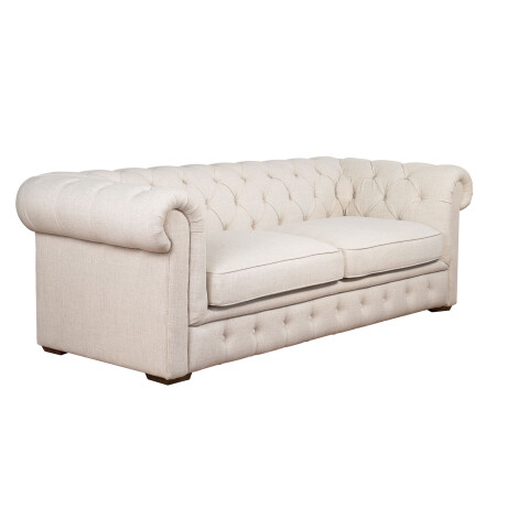 SOFÁ ESTILO CHESTERFIELD 3 CUERPOS TELA NATURAL-BEIGE GAINSBOROUGH CRUDO