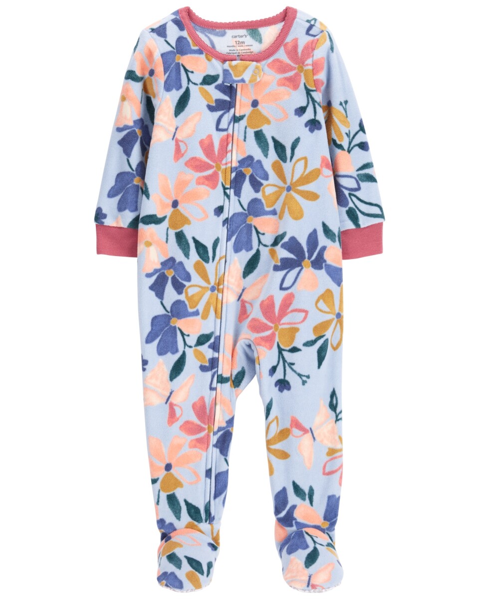 Pijama una pieza de micropolar con pie, diseño floral 