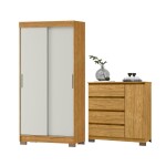 COMBO DORMITORIO – ROPERO 2 PUERTAS CORREDIZAS + CÓMODA ZAPATERA MARROCO OFF WHITE