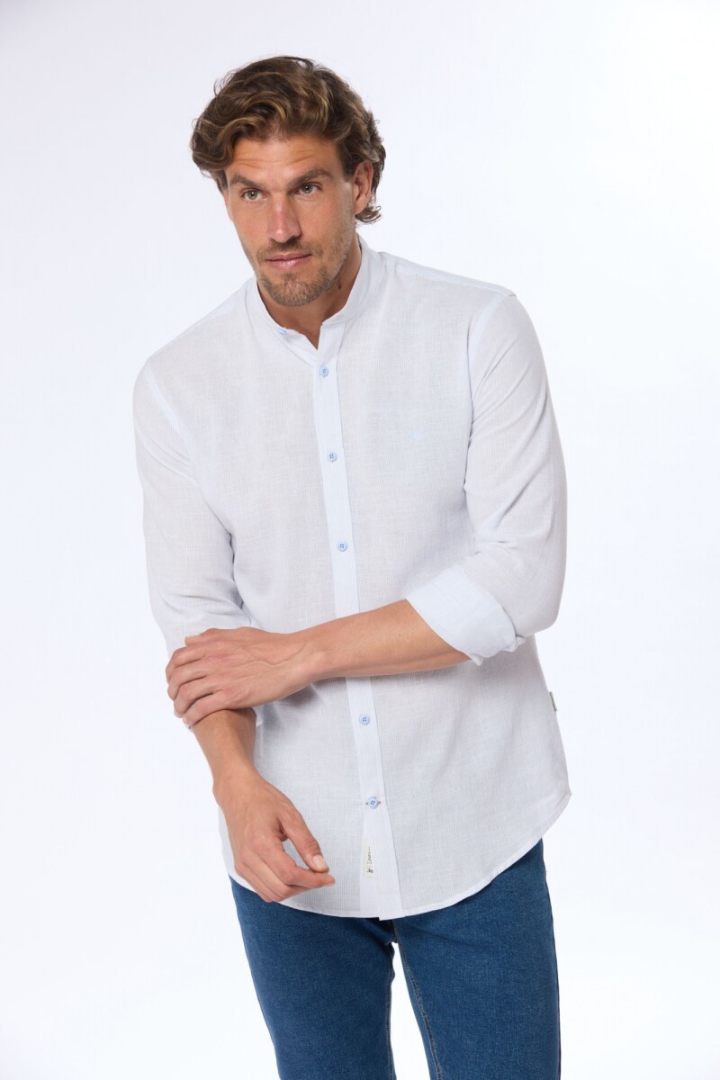 CAMISA DE LINO CUELLO MAO - Celeste 