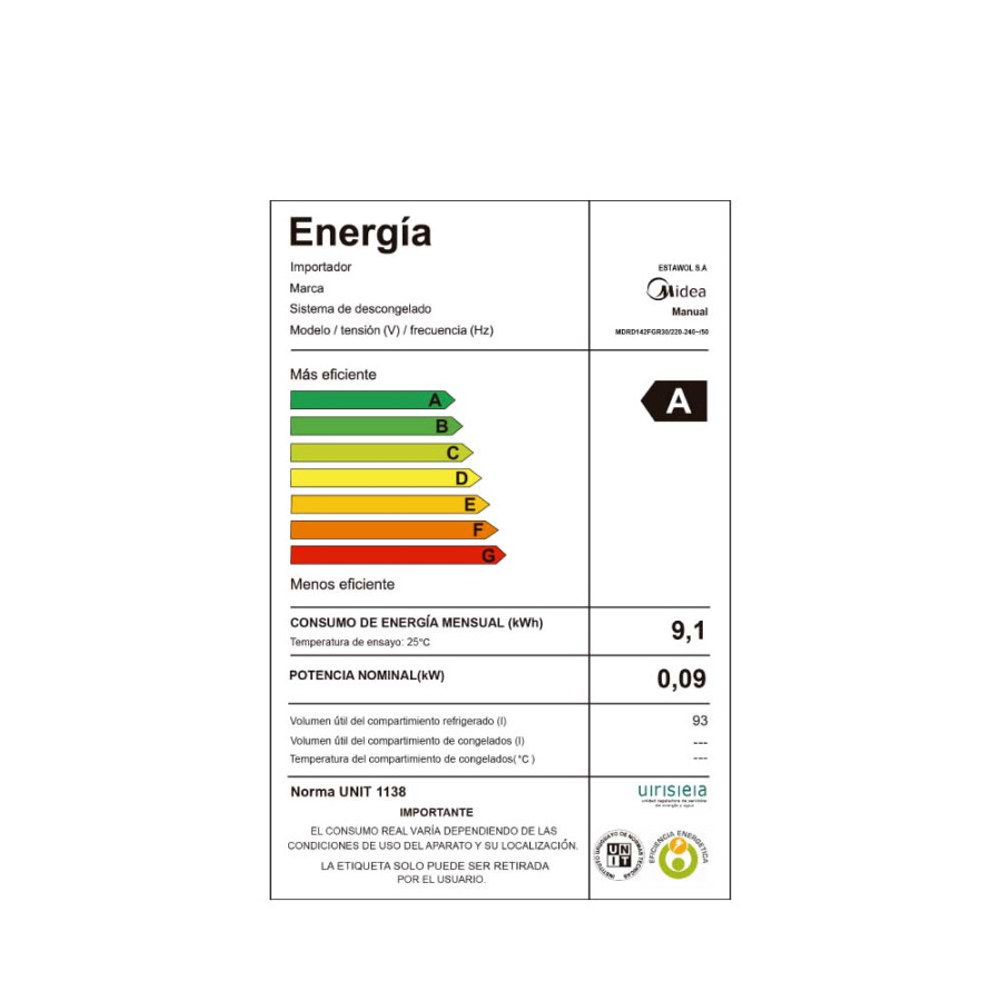 Frigobar Negro 93L Midea MDRD142FGR30 Frigobar Negro 93L Midea MDRD142FGR30