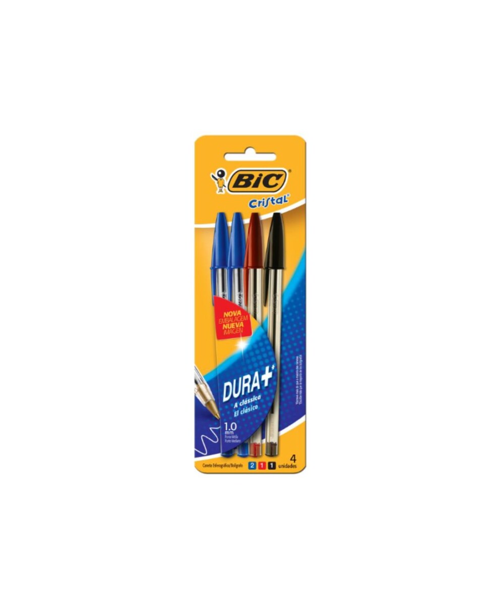 BOLIGRAFO BIC CRISTAL SURTIDA BLISTER X4U 2AZ/1RO/1NE - S/C 