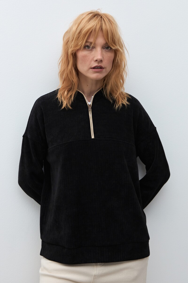 Sweater acanalado con cierre negro