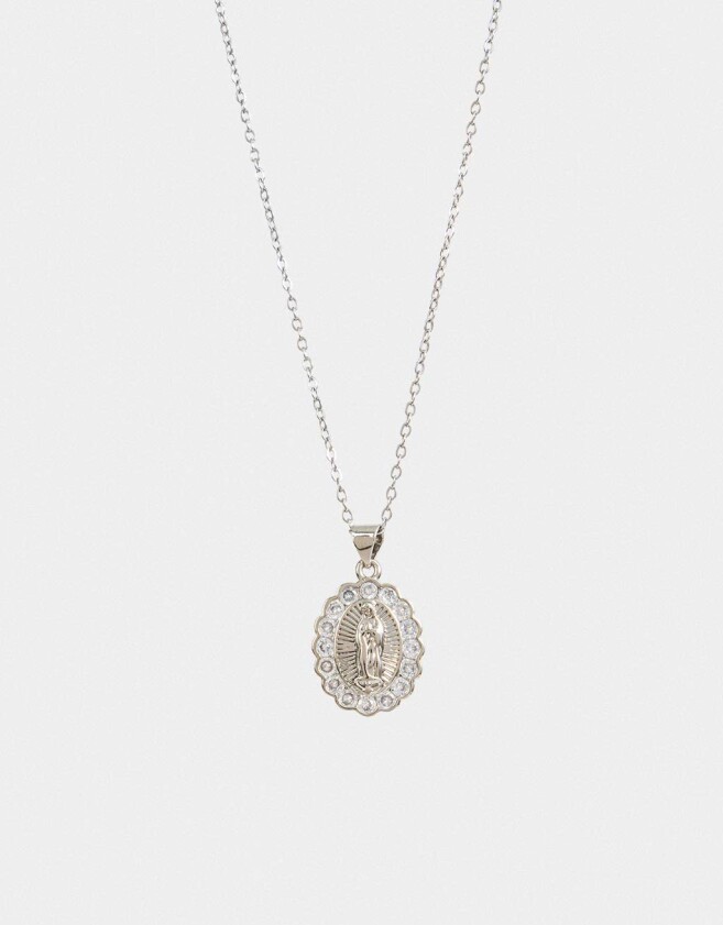 Cadena Corta con Dije Religioso Collar De Acero Inoxidable - Plateado