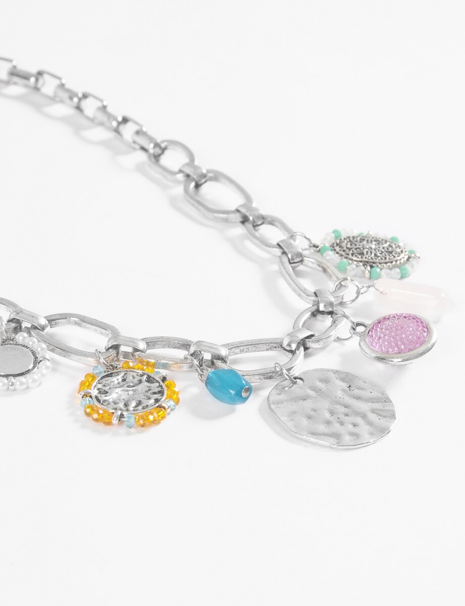Collar cadena dijes medalla - plateado 