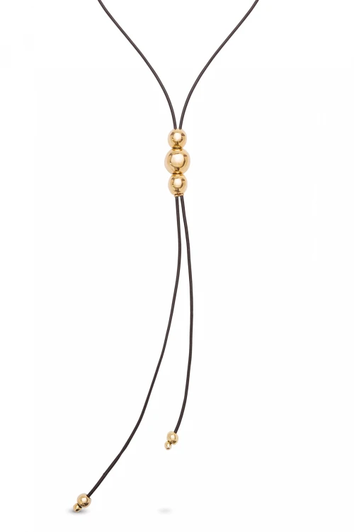 COLGANTE DE CUERO CON ALEACIÓN DE METALES BAÑADO EN ORO 18K EN TRES BOLAS Colgante