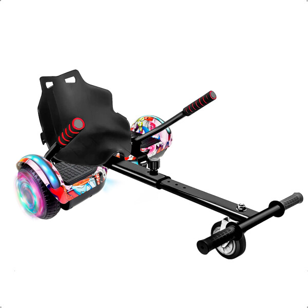 Combo De Skate Eléctrico 6.5" Con Luces Y Bluetooth + Asiento Para Hoverboard NEGRO