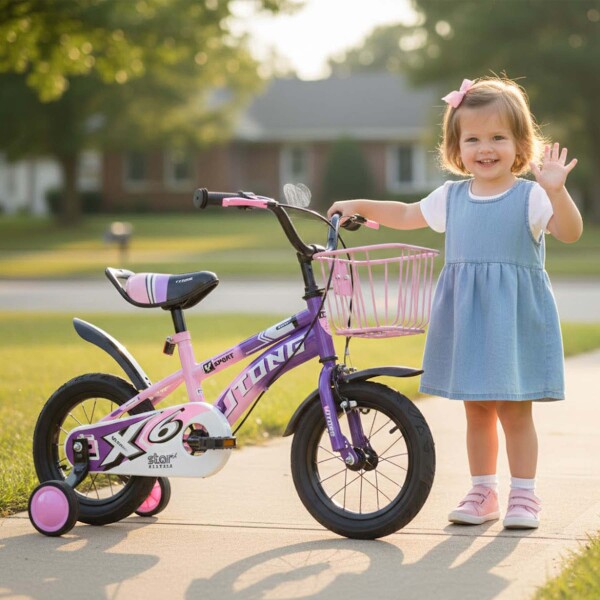 Bicicleta Infantil Yjtong Rod 12 Canasto Parrilla Rueditas Rosa 1