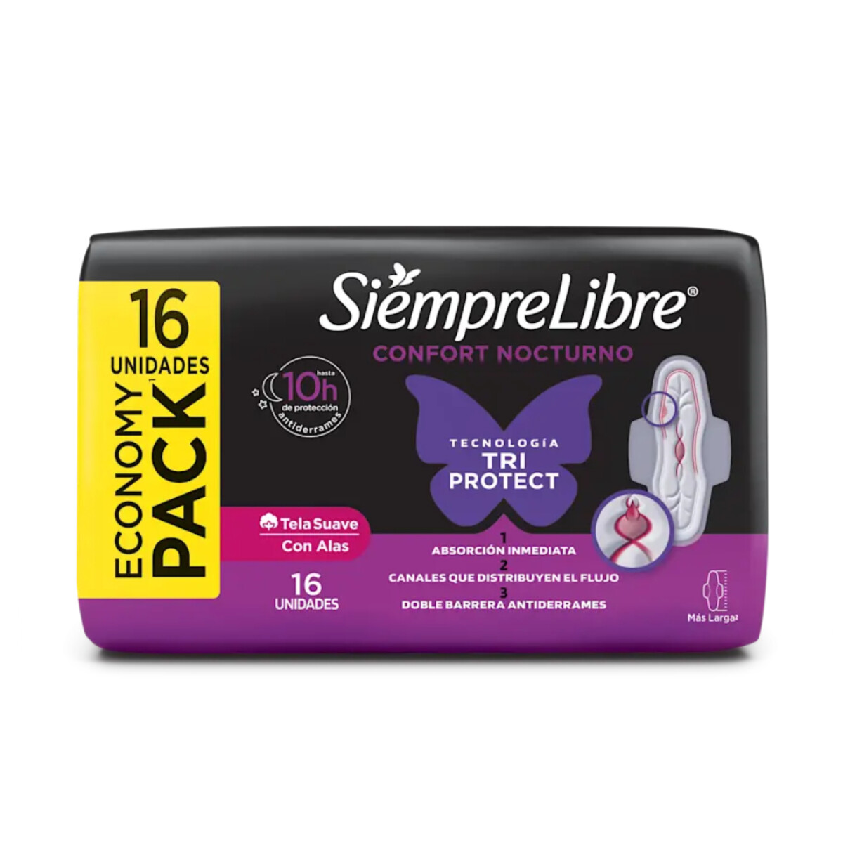 Toallas Femeninas Siempre Libre Nocturnas con Alas 16 Unidades 