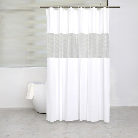 Cortina Baño con Transparencia Bukara con Argollas 180 x 180 cm BLANCO