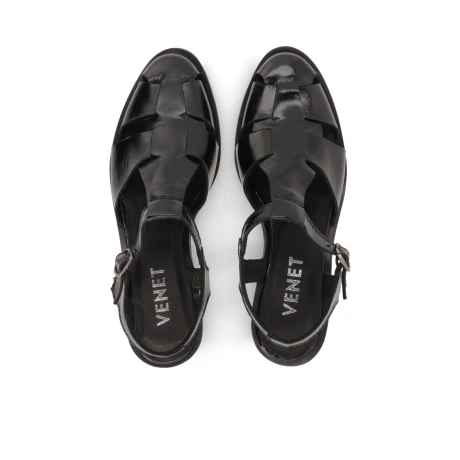 SANDALIAS VENET - CUERO GALLARATE NEGRO