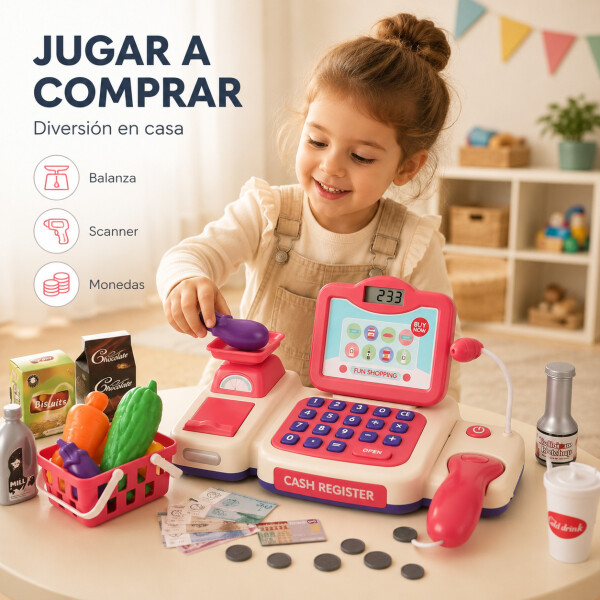 Caja Registradora Infantil Juguete C/ Sonido y Accesorios Color Rosa