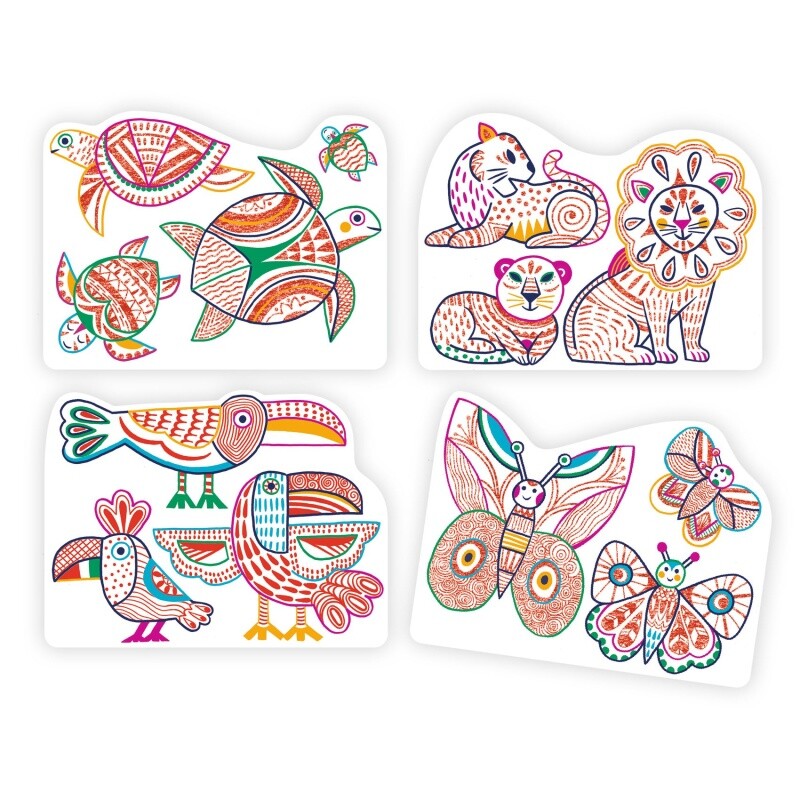 DJ0006 Láminas Para Colorear X12 Un. Con 1 Lápiz Mágico Djeco - Tucán
