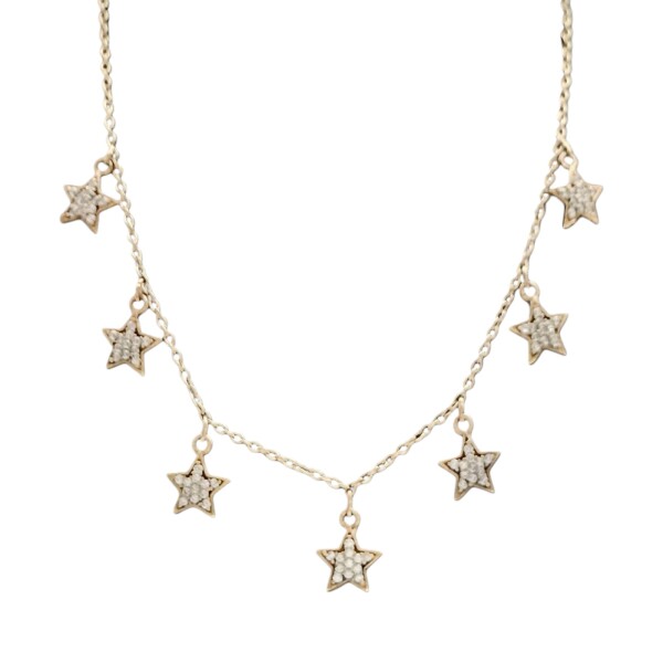 Conjunto Nakki estrellas-Plata rodinada micra oro 18k-Piedra Topacio blanco-CJ2014 conpiedra