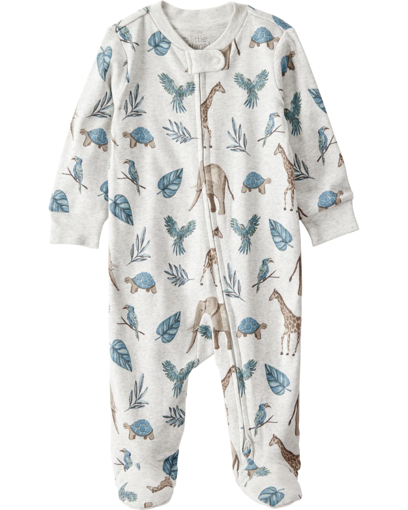 Pijama una pieza de algodón orgánico con pie, diseño safari Sin color