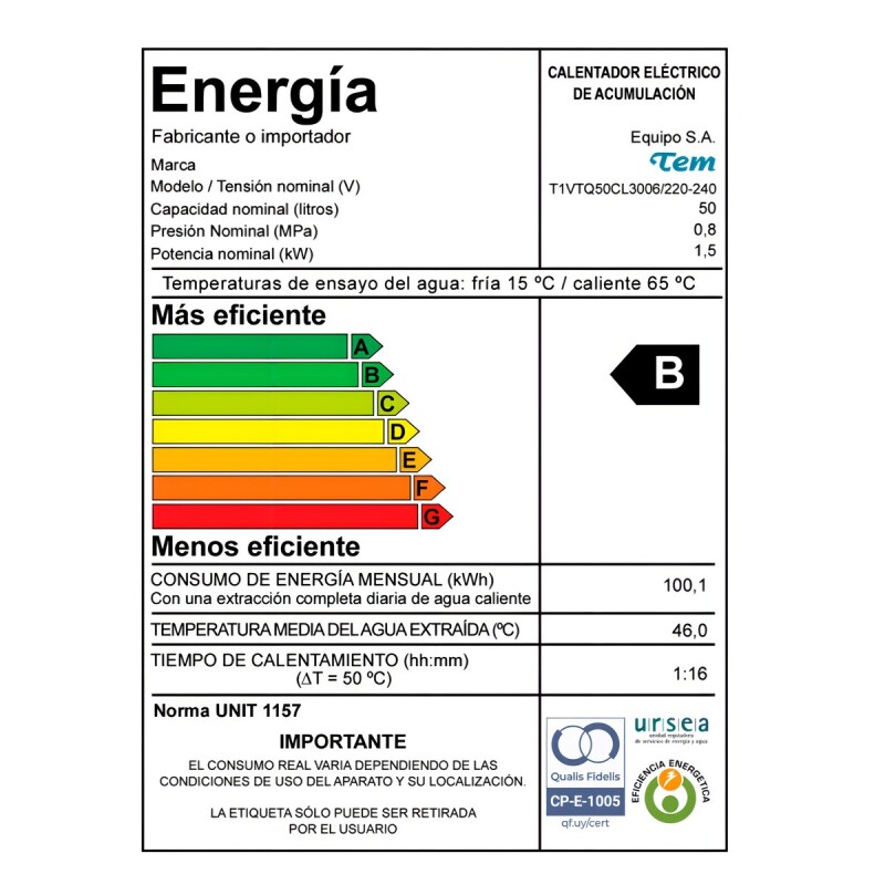 Termotanque Electrico Tanque De Acero Tem 50 Lt Eficiencia B Color Blanco Termotanque Electrico Tanque De Acero Tem 50 Lt Eficiencia B Color Blanco