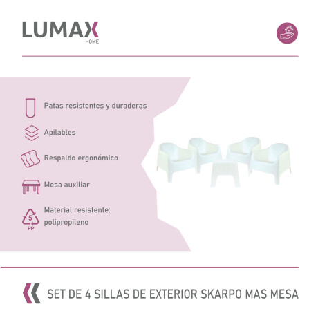 Set de 4 Sillas Skarpo + Mesa de exterior Blanco