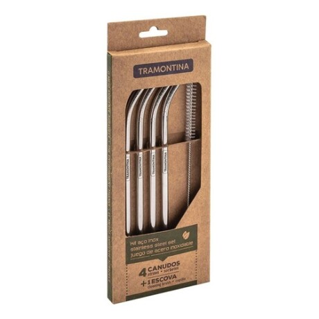 Set x4 sorbitos Tramontina en acero inox. con cepillo limpiador Set x4 sorbitos Tramontina en acero inox. con cepillo limpiador