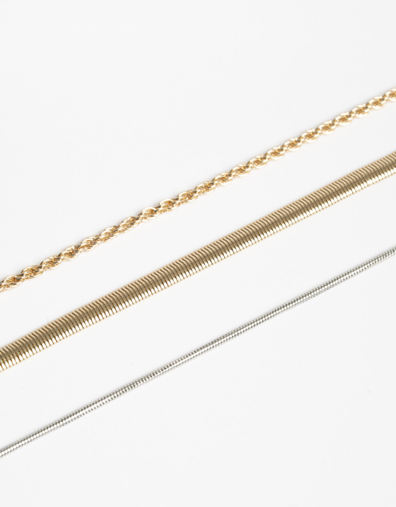 Collares Cortos Metal Set De Collares Biplating - Dorado