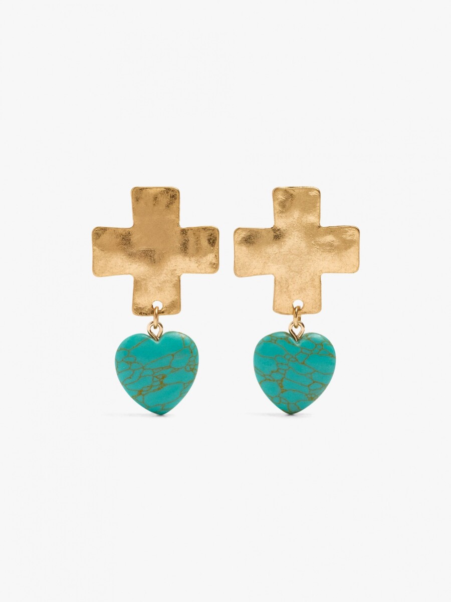 Pendientes Cruz Con Corazón De Piedra azul