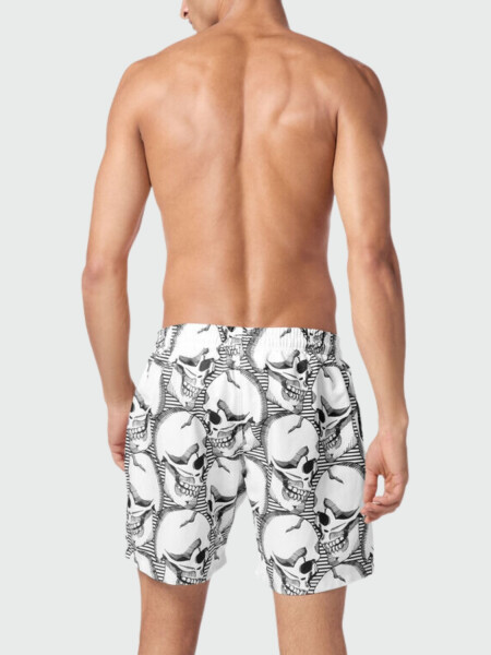 PHILIPP PLEIN - short de baño negro con calavera Blanco