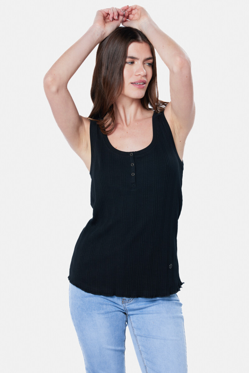 MUSCULOSA RIB CON BOTONES - Negro 