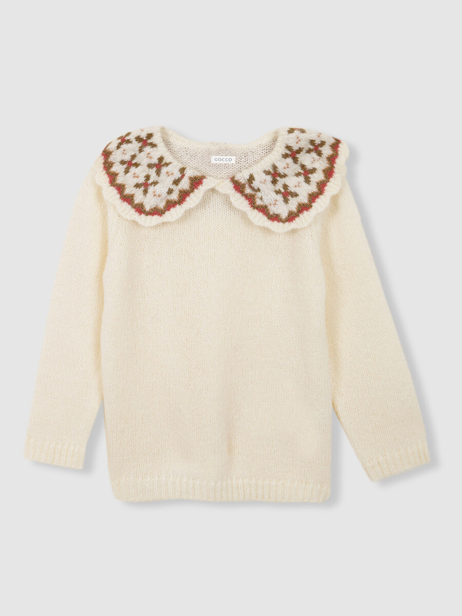 Jersey Cuello Flores Crudo