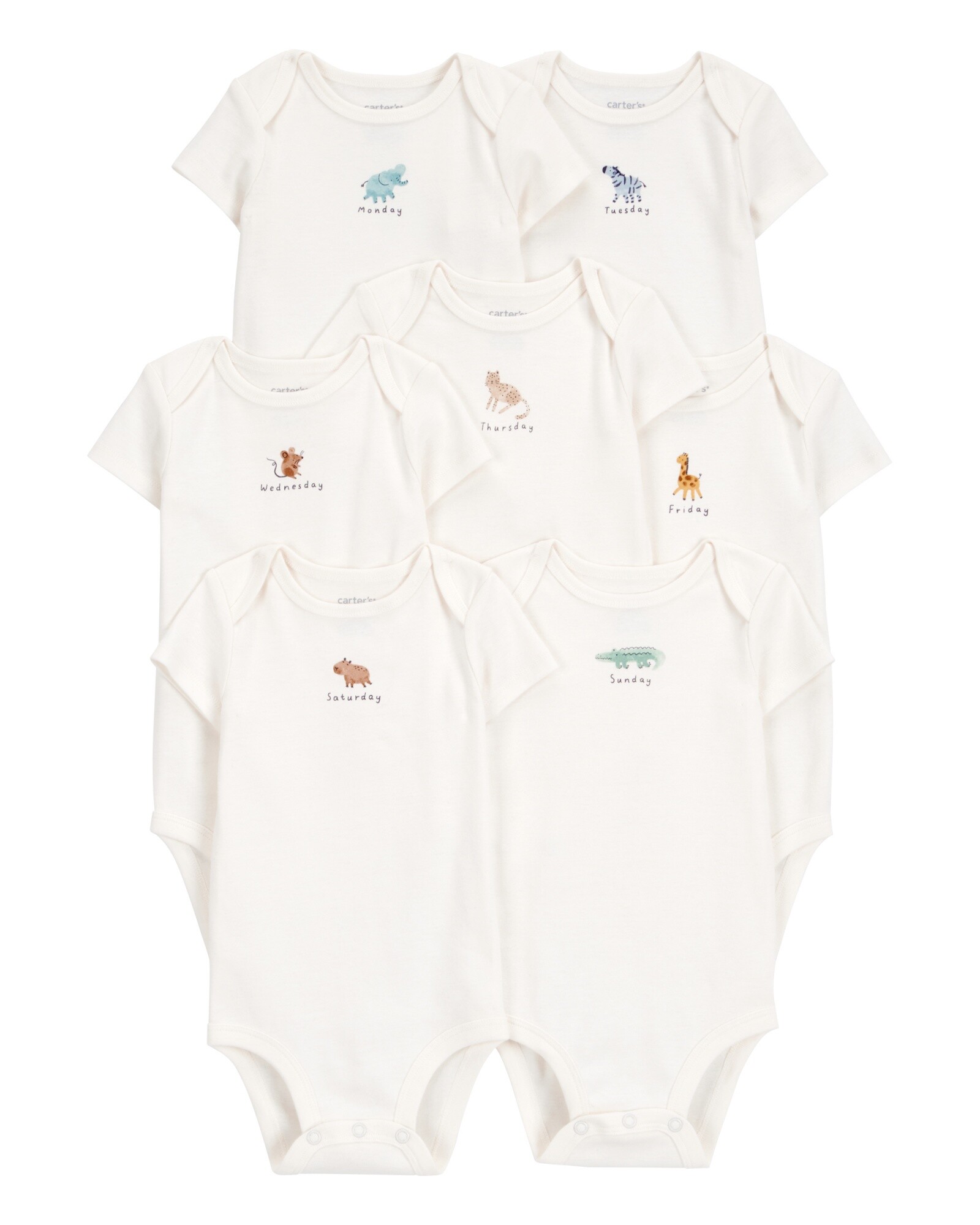 Pack siete bodies de algodón, manga corta, estampa animales Sin color