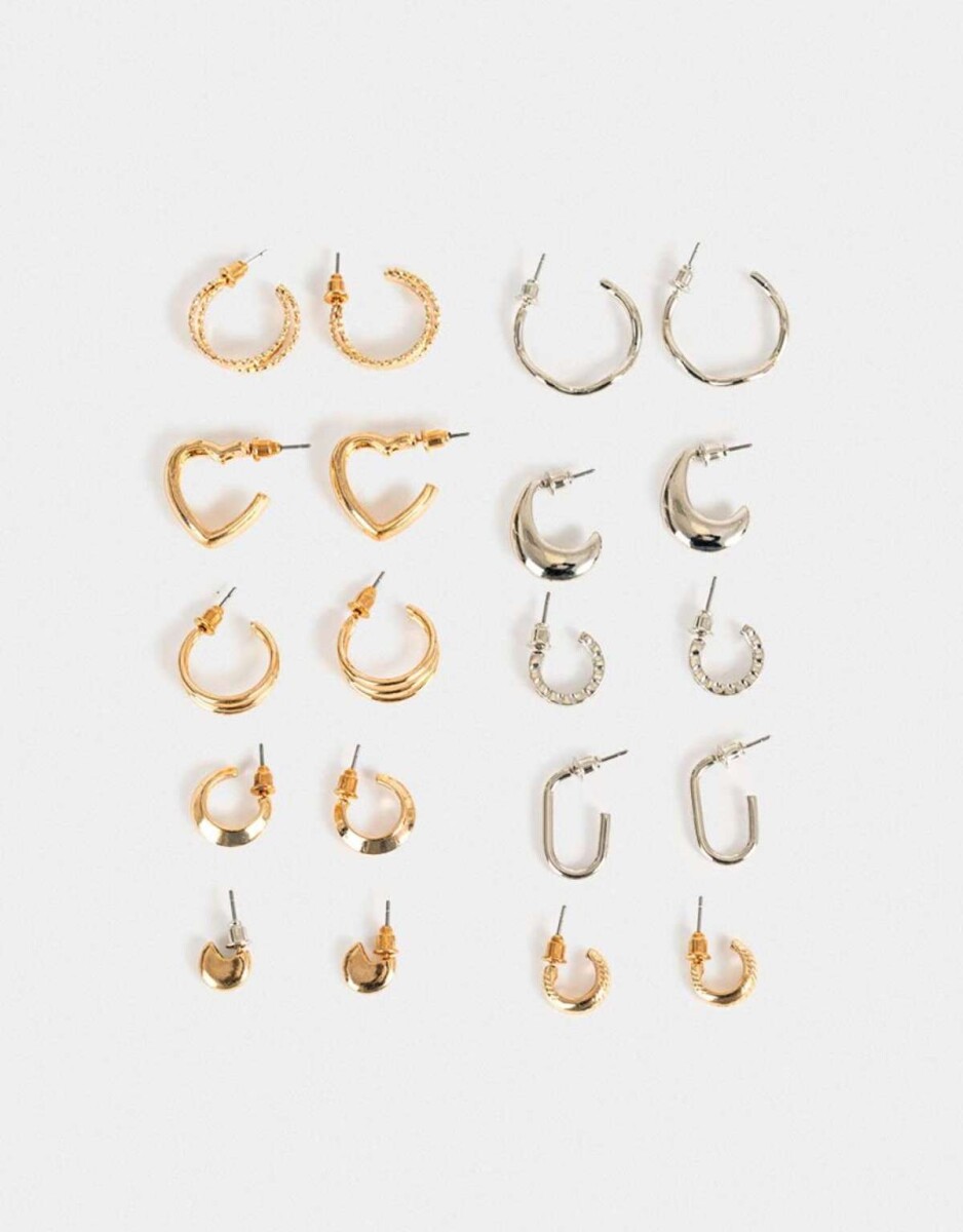 Aros Argollas Set Metal - Combinacion Bicolor 