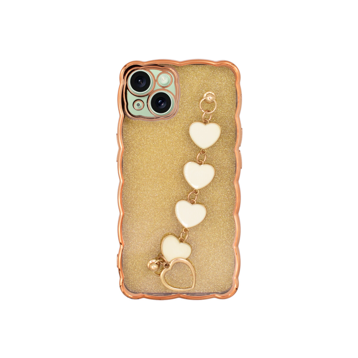 Protector para iPhone 15 diseño corazones color dorado 
