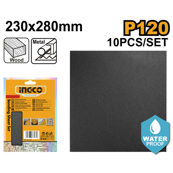 SET LIJA AL AGUA GRANO 120 X 10U INGCO AKHS11120 SET LIJA AL AGUA GRANO 120 X 10U INGCO AKHS11120