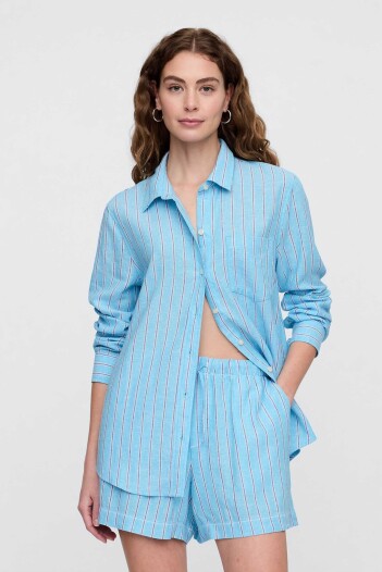 Camisa De Lino Brannan Mujer Blue Stripe
