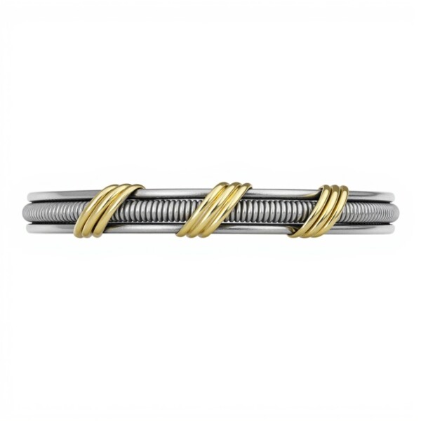 Brazalete Tres Líneas - Plata y Oro - PU5162 sinpiedra